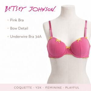 Betsey Johnson Pink Bra 34A Bow Detail Underwire Lingerie Intimates